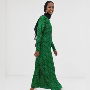 ASOS DESIGN maxi plisse dress in green polka dot